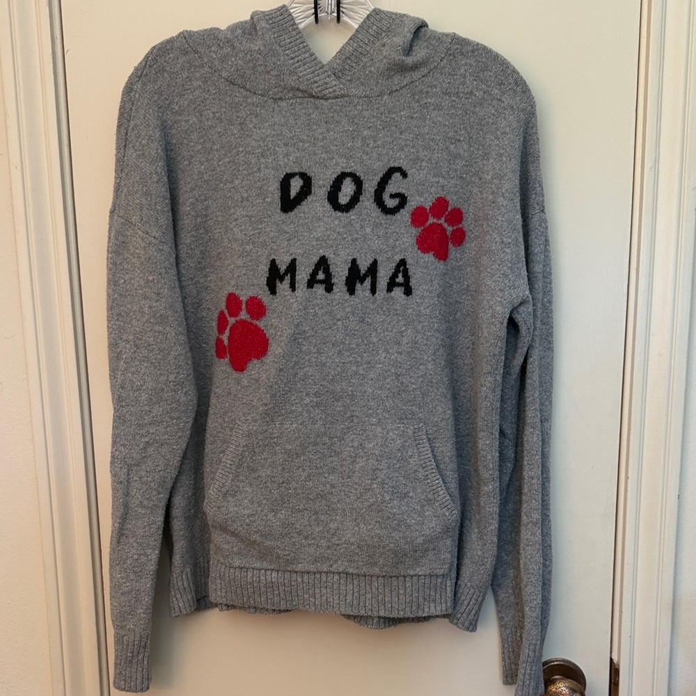 Lou & Grey Gray 'Dog Mama' Hoodie Sweater with Red Paw Prints